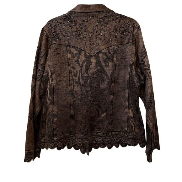 Flashback Jacket Copper Embroidered Sequined Crochet Trim Size XL Western, Goth - Picture 7 of 16